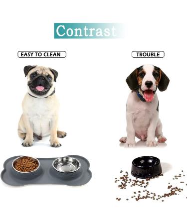 Stainless Steel Double Pet Feeder Bowls with Non-Skid Silicone Mat - Set of 2 Bowls for Dogs and Cats - Small-Medium Size - Grey - Buy Online on SooperMarket.com
