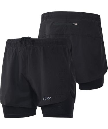 Lixada Men's 2-in-1 Running Shorts - Quick Drying & Breathable - Black Large - Buy Online on SooperMarket.com
