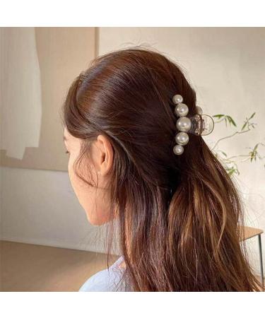 Set of 4 Pearl Hair Claw Clips - Fancy Acrylic Barrettes for Thick Curly Hair - Buy Online on SooperMarket.com