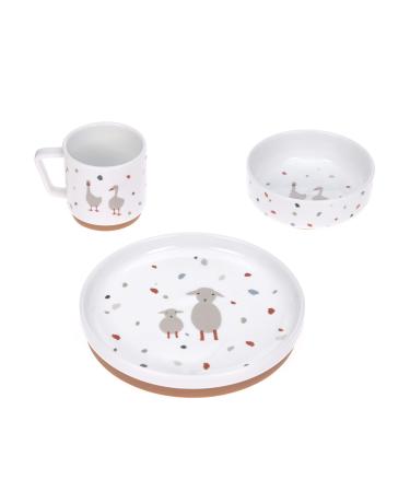 Casual disheset porcelain children's tableware set plate bowl cup with silicone ring non -slip children's dishes/tiny farmer sheep/goose