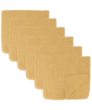 Comfy Cubs Muslin Spitting towels 6 set large 100% cotton hand washcloth 6 layers extra absorbent and soft (turmeric 6-pack) turmeric pack of 6