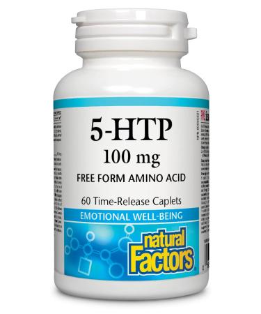 Natural Factors 5-HTP 100 mg | Promotes a Calm Relaxed Mood Positive Outlook | Non-GMO Enhances Production of Serotonin (60 Time Release Caplets)