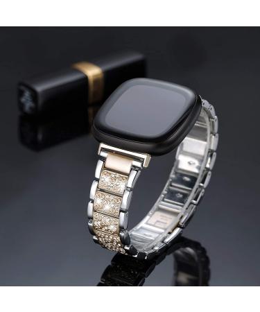 Mtozon Bling Bands for fitbit Sense/Versa 3 | Dressy Luxurious Bracelet for Women | Silver + Champagne Gold - Buy Online on SooperMarket.com