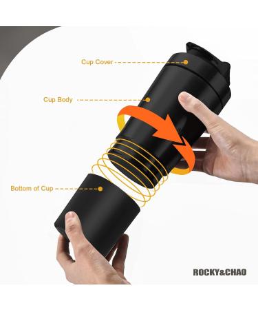 Protein Shaker Bottle 700ML with Mixball & Protein Compartment 200ML Premium Stainless Steel Protein Shaker Leak-Proof Metal Shaker BPA Free Fitness Bottle Shaker for Men and Women Slim Fast Black Protein Shaker With Storage | Black - Buy Online on SooperMarket.com