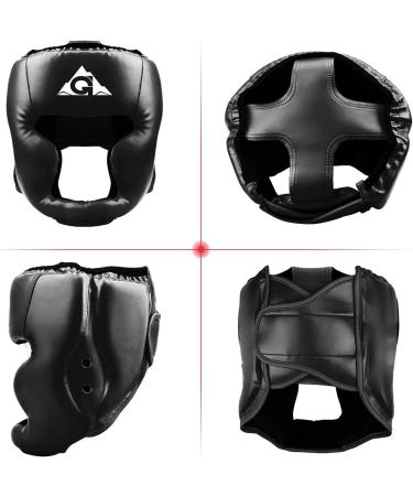 GROOFOO PU Leather Boxing Headgear for Kids and Adults - Ideal for Training, Kickboxing, MMA, Muay Thai, Sparring - Martial Arts Helmet for Karate and Taekwondo - Black (Large) - Buy Online on SooperMarket.com