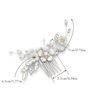 Bridal Hair Comb Silver Flower Wedding Hairpiece Crystal Side Combs for Women - A-Silver - Buy Online on SooperMarket.com