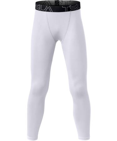 TSLA Boys and Girls Children's Thermal Compression Pants Athletic Sports Leggings & Running Pants 16 Zup53 1pack - White