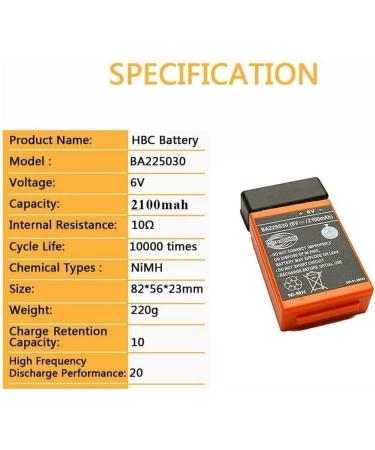6V 2100mAh HBC Radiomatic BA225030 Rechargeable Battery - Ideal for HBC Crane Remote Control Pump Truck | International Shipping Available - Buy Online on SooperMarket.com