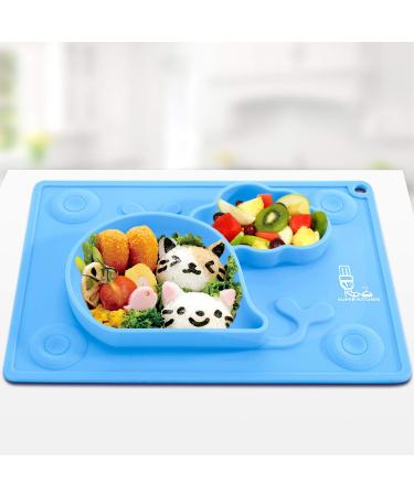 Silicone Baby Suction Plates for Toddlers Kids Babies Feeding Mat Placemat Suction Bowl for Baby Led Weaning 27.5 19.7cm Blue by Super Kitchen Blue 1 Count (Pack of 1)