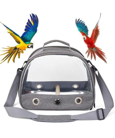 Ameurey Bird Carrier Small Bird Travel Carrier Cage with Stand Small Bird Cage for Travel Parakeet Carrier Bird Bag with Shoulder Strap Side Access Window (Grey)