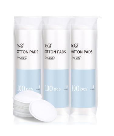 MSQ Cotton Rounds (300 Count) Makeup Remover Pads 100% Pure Cotton Facial Cleansing Round Cotton Pads Lint-Free