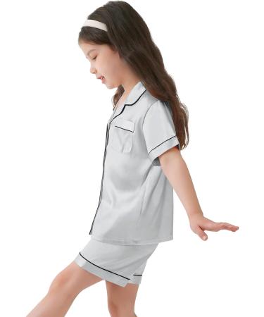 SWOMOG Kids Silk Pyjamas Set | Short Sleeve Satin PJs for Girls Boys | Button-Down Silky Nightwear for Children and Teens | Gray, Ages 4-5 - Buy Online on SooperMarket.com
