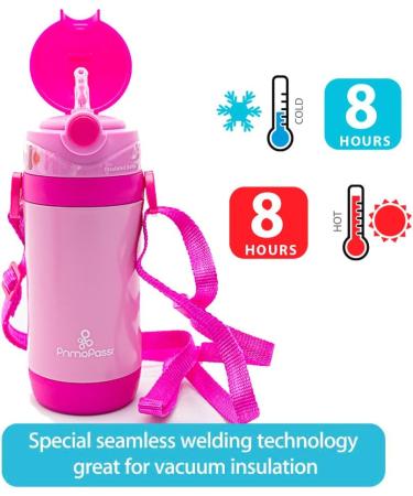 Primo Passi Insulated Straw Water Bottle for Kids - 12oz Thermos Bottle (Pink) - Buy Online on SooperMarket.com