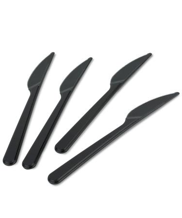PLASTICPRO 50 Pack Heavy Weight Plastic Knives Black Disposable Knives Plastic Cutlery Set Knives 50