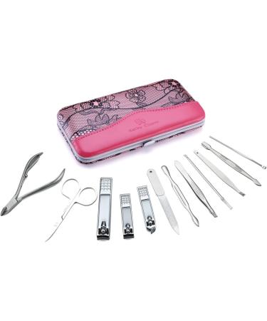 Professional Manicure Set - 12-Piece Stainless Steel Nail Clipper & Pedicure Kit | Travel Grooming Tools (Pink) - International Shipping Available - Buy Online on SooperMarket.com