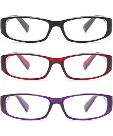 JM 3 Pack Women's Reading Glasses - Vintage Rectangular Readers +1.5 Diopters - Spring Hinge - Mixed Colors - Buy Online on SooperMarket.com