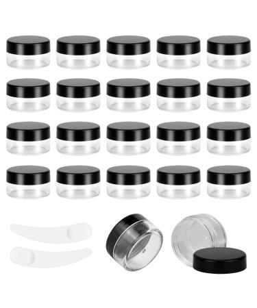 20pcs 10 Gram/10ml Jars Sample Pots Mini Jars With Lids Clear Round Plastic Jars With 2 Mini Spatulas For Various Cosmetic Products Samples Eye Shadow Lip Balm and Nail Powder (Black) 10ml Black
