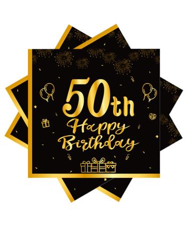 40 pieces black napkin birthday 50th birthday black gold paper party napkins 33 x 33cm paper napkins for man woman girl birthday party decoration black 50th