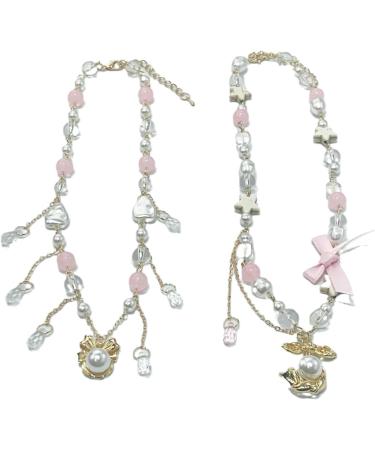 Shop Oralgo's Stylish Pearl Necklace with Art Beads & Adjustable Loop Pendant - Perfect Collarbone Chain for Every Occasion - Buy Online on SooperMarket.com