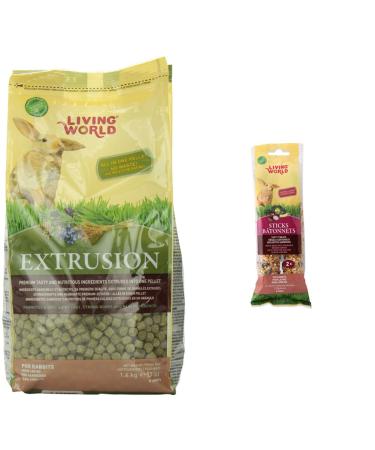 Living World Extrusion Rabbit Food (3-Pound) + Living World Rabbit Veggie Treat Sticks (4-Ounce)