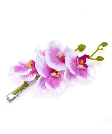 Hawaiian Orchid Flower Hair Clips - 2PCS White Purple Alligator Hairpins for Women Bridal Wedding Decoration - Buy Online on SooperMarket.com