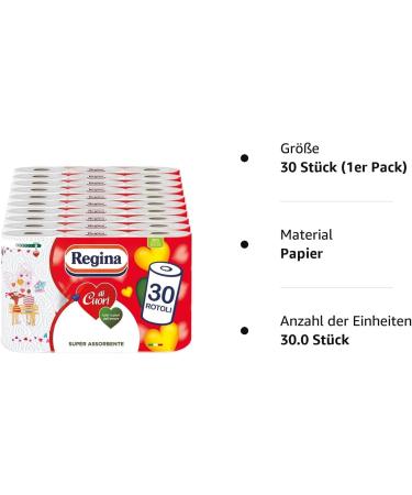 Regina di Cuori Kitchen Paper - 30 Rolls (1 Pack) | Quality Durable & Eco-Friendly | International Shipping Available - Buy Online on SooperMarket.com