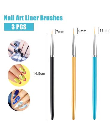 Sularpek 3PCS Nail Art Liner Brushes for UV Gel & Acrylic Painting - Short Strokes, Details & Blending - 7/9/11mm - Buy Online on SooperMarket.com