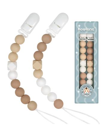 Kowlone Dummy Clips Boys Girls Soother Pacifier Chain Holder for Baby Unisex Newborn Dummies B:Beige Oatmeal