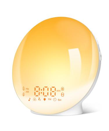 Baozily light alarm clock alarm clock with light sunrise sunset simulation wake up light double alarms/snooze 7 natural sounds FM radio 11 color light 20 brightness color