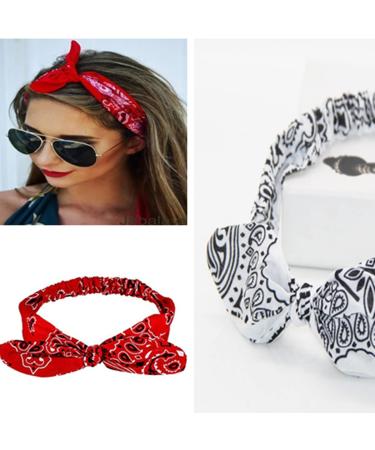 2PCS Red White Paisley Print Bandana Headband Set for Girls and Women - Buy Online on SooperMarket.com