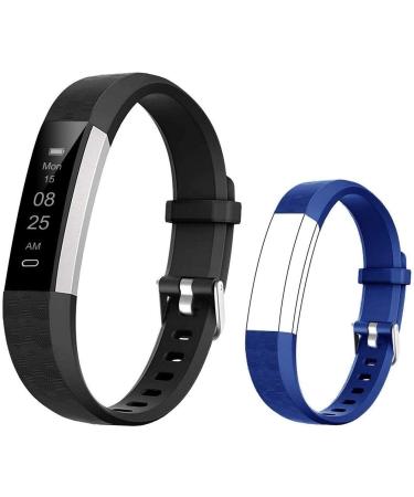 BIGGERFIVE Slim Kids Fitness Tracker Watch for Boys Girls Teens, Waterproof Activity Tracker with Pedometer, Sleep Monitor, Alarm Clock, Calorie Counter, Step Counter ( Dual Bands ) Black&Blue