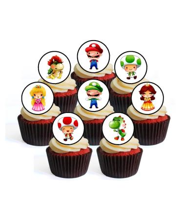 24 Super Plumber Theme Edible Premium Thickness SWEETENED Vanilla Wafer Rice Paper Discs Cupcake Toppers/Decorations