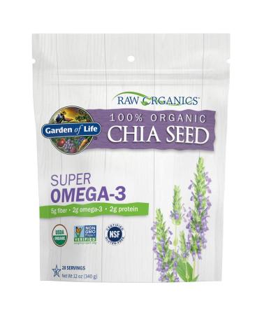 Garden of Life Raw Organic Omega 3 Chia Seeds - Superfood for Healthy Cholesterol and Blood Sugar, 12 oz Pouch - Packaging May Vary