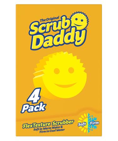 Original Scrub Daddy Sponge - Scratch Free Scrubber for Dishes and Home, Odor Resistant, Soft in Warm Water, Firm in Cold, Deep Cleaning Kitchen and Bathroom, Multi-use, Dishwasher Safe, 4ct 4 Count (Pack of 1) Standard Packaging