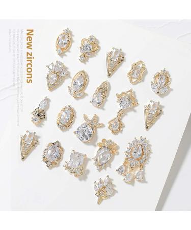 Shiny Gold Nail Art Charms Set - DIY Nail Jewelry with Zircon Alloy Gemstones - Buy Online on SooperMarket.com