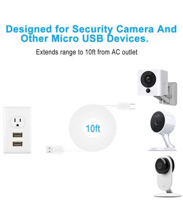 10FT 3 Pack Power Extension Cable for Wyze Cam v2/v3, Yi Camera, Blink Camera, Nest-Cam - Micro USB Charging Cord for Wyze v3 Outdoor - Indoor Use - Buy Online on SooperMarket.com