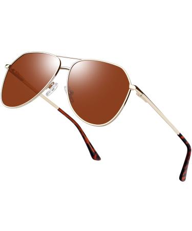 Joopin Polarised Sunglasses Mens UV Protection Al-Mg Metal Frame Double Bridge Aviation Sunglasses for Men Women Sun Glasses for Driving B04-gold/Brown