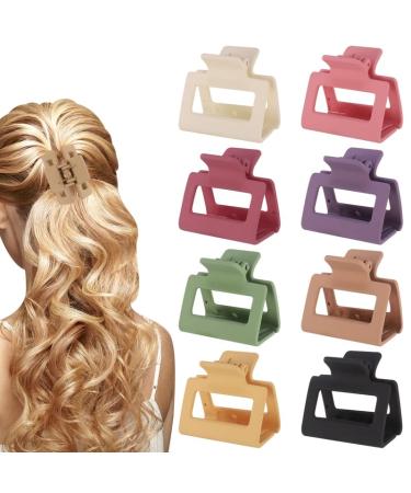 8 Pieces Medium Hair Claw Clips Square Non-slip Hair Clip for Women and Girls Color Matte Non-Slip Rectangle Hair Clips for Medium/Long Hair and Fine/Thick Hair Hair Accessory for Women