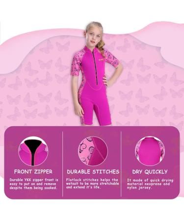 Goldfin Kids 2mm Toddler Shorty Wetsuit - Girls' Butterfly Design | Front Zip Neoprene Suit for Water Aerobics, Diving, Surfing, Swimming - Buy Online on SooperMarket.com