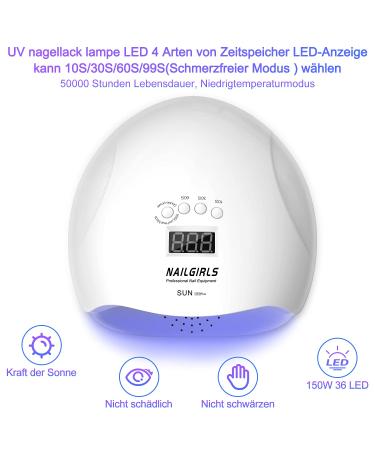 NailGirls 150W LED UV Nail Lamp - Fast Drying Nail Dryer with Auto Sensor & LCD Display | Removable Magnetic Plate for Gel Nails - Perfect for Finger & Toenail Studios - Buy Online on SooperMarket.com
