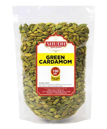 Shudh GREEN CARDAMOM EXTRA GREEN 100GM | 3.5 oz Green Cardamom Pods Spice (Hari Elachi)  All Natural | Vegan | Gluten Friendly | NON-GMO | Product of India