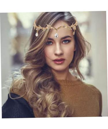Rhinestone Leaf Headband Golden Wedding Head Chain with Teardrop Crystal Leaf Hair Vine - Buy Online on SooperMarket.com