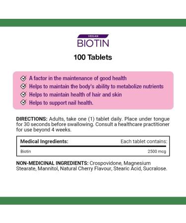 Nature's Bounty Biotin 2500mcg Supplement Helps Maintain Health of Hair and Skin Vegan formula 100 Tablets - Buy Online on SooperMarket.com