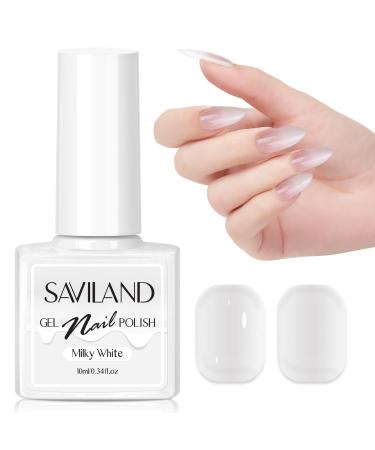 SAVILAND Milky White Gel Nail Polish - Transparent Milky White Jelly Gel Polish Quick Dry and Long Lasting  White Gel Polish Soak Off Nail Art Manicure Salon DIY at Home A1-Milky White 0.34 Fl Oz (Pack of 1)