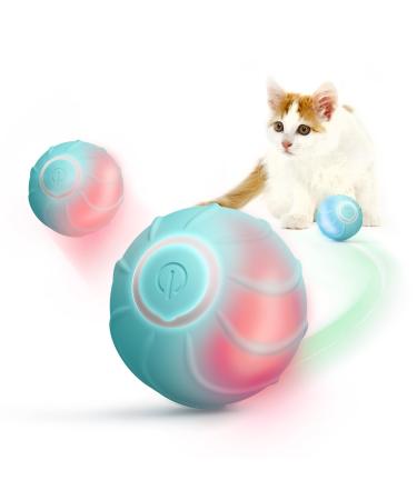 Baytion Interactive Cat Toy Ball Cat Balls Automatic Moving Bouncing Rolling Cat Toys for Indoor Cat Kitten with Light 2 Modes Extended Playtime Rechargeable Blue
