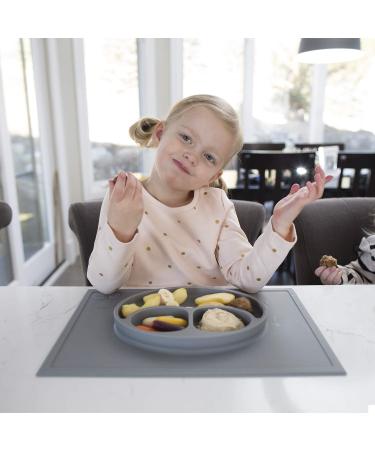 ezpz Happy Mat (Gray) - New Version | 100% Silicone Suction Plate for Toddlers | Divided Plate - Dishwasher Safe - Buy Online on SooperMarket.com