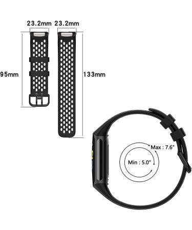 TopPerfekt Adjustable Silicone Sport Band for Fitbit Charge 5 - Breathable Replacement Wristband Bracelet for Men and Women - Black - Buy Online on SooperMarket.com