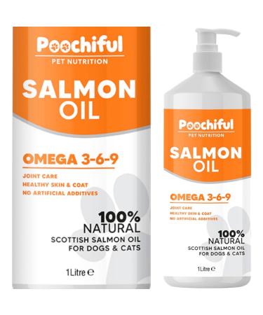 Poochiful 1 Litre Salmon Oil for Dogs. Fish Oil for Dogs Cats Horses Ferret & Pets. Purest Omega 3 6 9 Salmon Oil Cats. Food Supplements for Itchy Skin & Coat. Dog Vitamins and Supplements 1000 ml