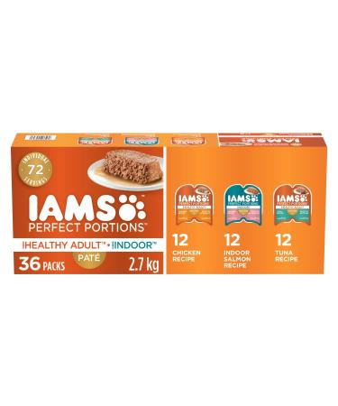 IAMS PERFECT PORTIONS Healthy Adult and Indoor Wet Cat Food Pat Chicken Tuna and Indoor Salmon (36) 75g Variety Pack