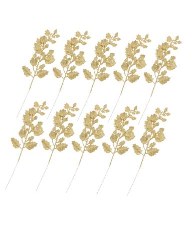 HOMSFOU 10pcs Simulated Leaves Christmas Leaves Stems Leaves Picks for Autumn DIY Craft Xmas Wreath Artificial Branches Bay Leaf Plant Christmas Garland Christmas Tree Glitter Powder Spray Golden 39x12cm